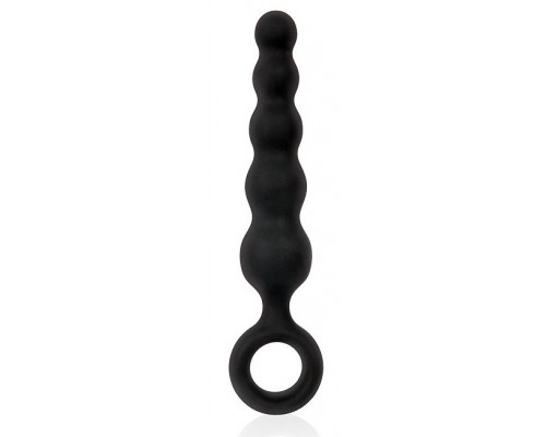 Черный анальный стимулятор-елочка с ограничительным колечком - 8,5 см.