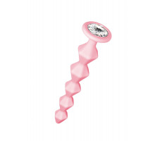 Розовая анальная цепочка с кристаллом Buddy - 17,7 см.