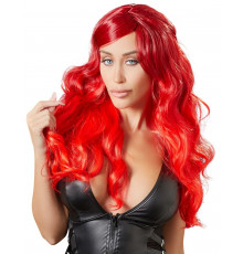 Ярко-красный парик с волнистыми волосами